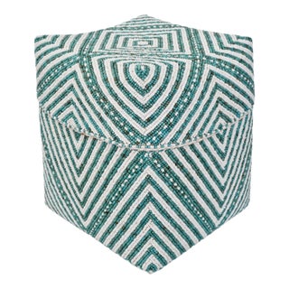 Vintage Turquoise & White Beaded Bamboo Box Large For Sale