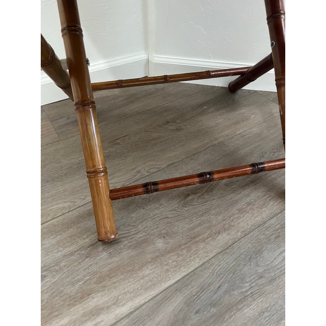 1970s Mid-Century Modern Handcrafted Rectangular Bamboo Serving Table With a Sturdy X-Base For Sale - Image 12 of 12