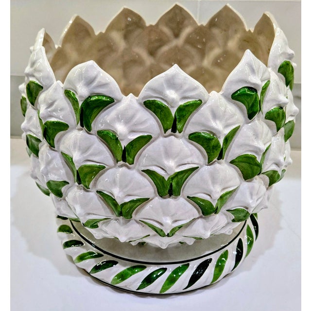 Ceramic Vintage Meiselman Imports Italian Majolica Cachepot Planter, Made in Italy For Sale - Image 7 of 9