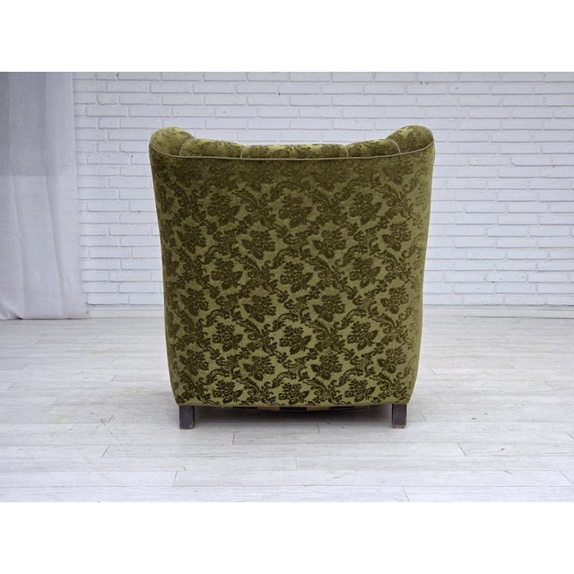 Green Vintage Danish Relax Chair in Furniture Velour and Oak, 1950s For Sale - Image 8 of 18