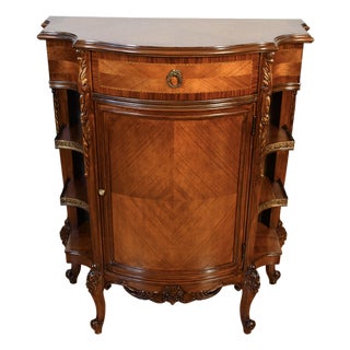 1920s Antique French Louis XV Walnut & Satinwood Inlay Cabinet Entry Hall Stand For Sale