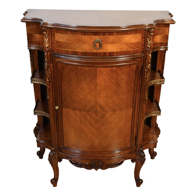 1920s Antique French Louis XV Walnut & Satinwood Inlay Cabinet Entry Hall Stand For Sale