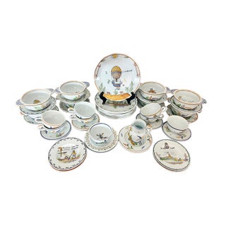 Vintage 1967 French La Révolution Hand-Painted Stoneware Dinnerware Set, 49 Pieces For Sale