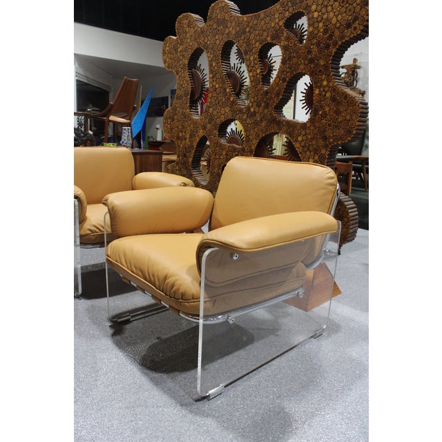 Animal Skin Pair of Argenta Lucite Chairs in Leather Attributed to Pace Collection - 1970's For Sale - Image 7 of 10