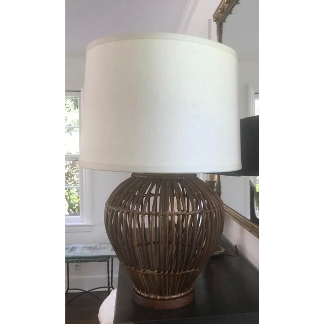 Brown Ralph Lauren Large Rattan Lamp With Shade For Sale - Image 8 of 8
