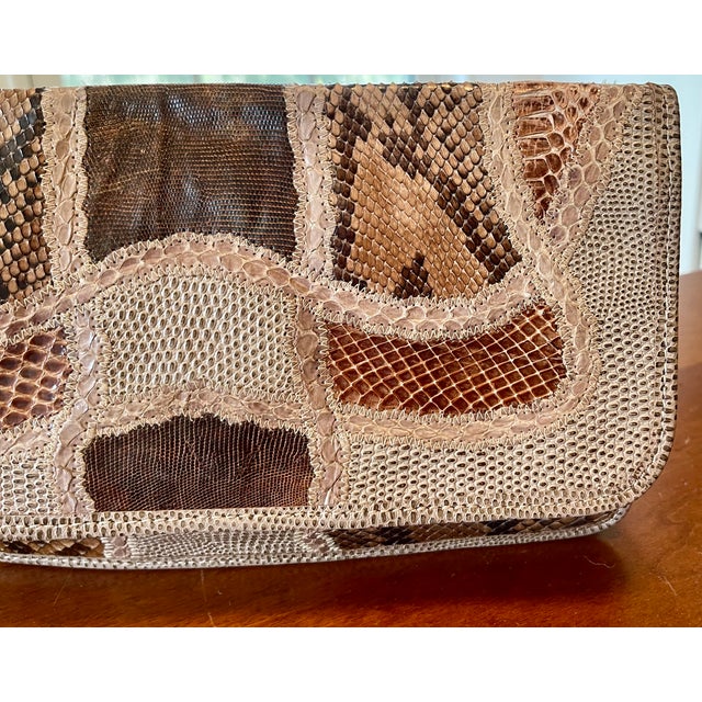 1980s 80s Carlos Falchi Patchwork Snakeskin Clutch For Sale - Image 5 of 9