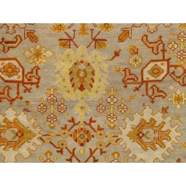 Antique Oushak Carpet, Handmade Oriental Rug, Soft Saffron Light Gray Light Blue For Sale - Image 9 of 18