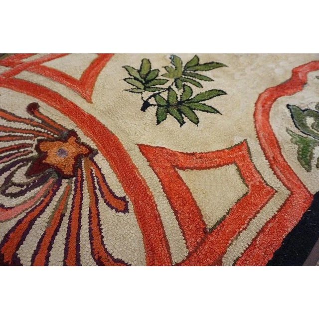 Beige 1920s Antique 5 Pointed Star and Leaf Pattern Folk Art American Hooked Rug For Sale - Image 8 of 13