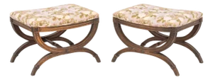 Louis XVI Style Upholstered Curule Stools, Pair