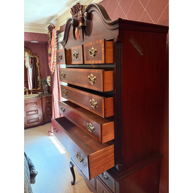 Dixie Furniture Chippendale Mahogany 4 Poster Queen Bed, 2 Nightstands, and 1 Highboy Dresser For Sale - Image 10 of 18