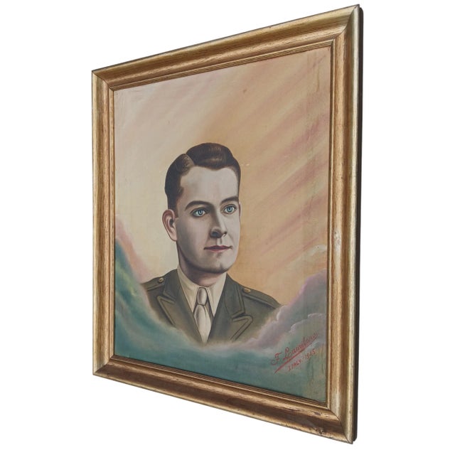 1940s Portrait of an Italian Ww2 Soldier Oil Painting Framed and Signed For Sale In Charlotte - Image 6 of 12
