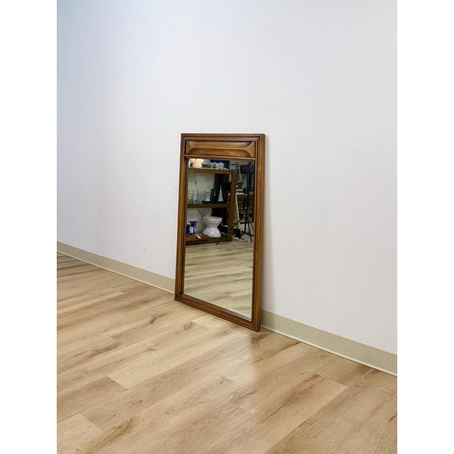 Vintage MCM Walnut Wood Mirror, Bowtie Detail Rectangle Wall Mirror Mid Century For Sale - Image 4 of 8