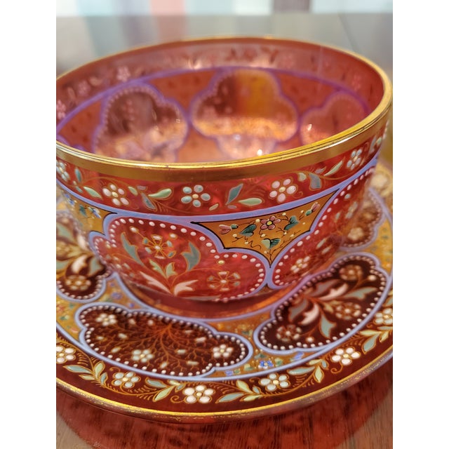 Set of 4 Antique Bohemian Glass Moser Ruby Color Bowls with Underplate For Sale - Image 9 of 11