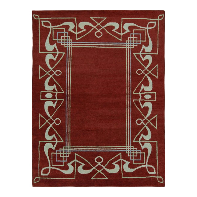 Rug & Kilim’s French Style Art Deco rug in Red & White Geometric Patterns - 12x15 For Sale