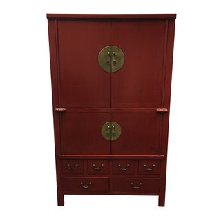 Red Lacquer Chinese Wedding Cabinet For Sale