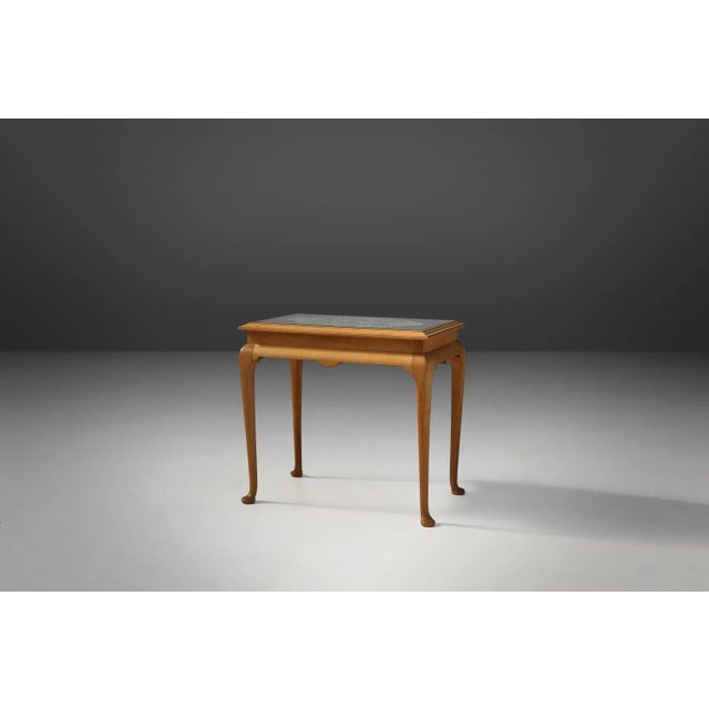 France / 1950s / side table / beech wood, glass and lace / mid-century / vintage / design An exquisite small French side...