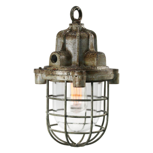 Vintage Industrial Gray Cast Iron Clear Glass Pendant by Industria Rotterdam