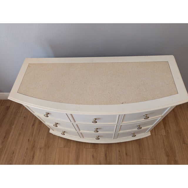 Traditional Cream Marble Inlay Thomasville Chest of Drawers Dresser For Sale - Image 3 of 11