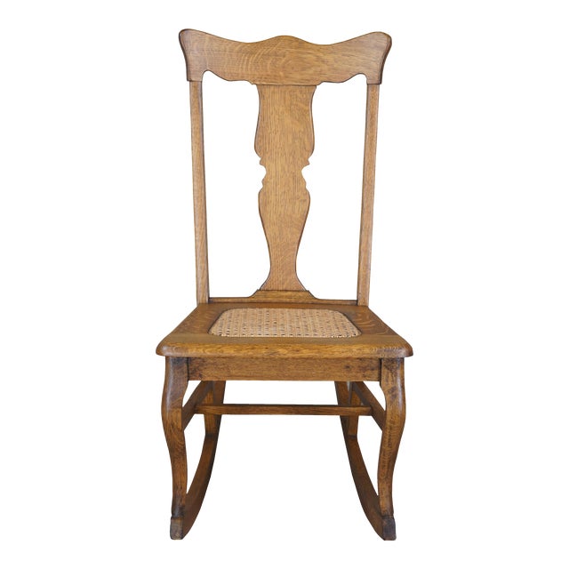 Antique Victorian Stomps Burkhardt Quartersawn Oak Caned Rocker Rocking Chair Chairish