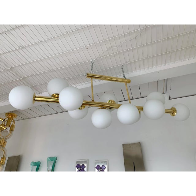 Contemporary Long Brass Chandelier Opaline. Italy For Sale - Image 11 of 11