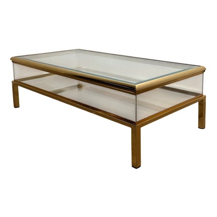 Vintage Brass and Glass Sliding Coffee Table For Sale