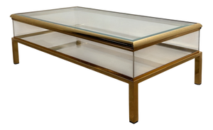 Vintage Brass and Glass Sliding Coffee Table
