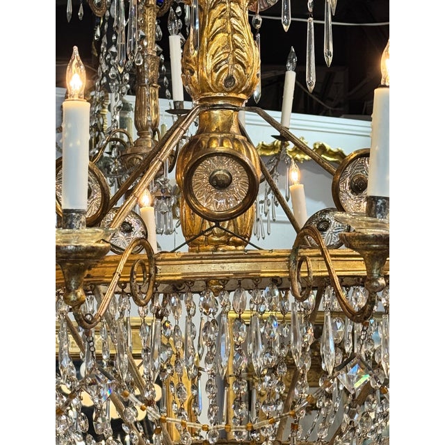 19th Century 19th C. Italian Tuscan Giltwood and Crystal Chandelier For Sale - Image 5 of 10