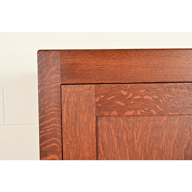 Stickley Brothers Style Antique Mission Oak Arts & Crafts Armoire Dresser or Linen Press, Circa 1900 For Sale In South Bend - Image 6 of 12
