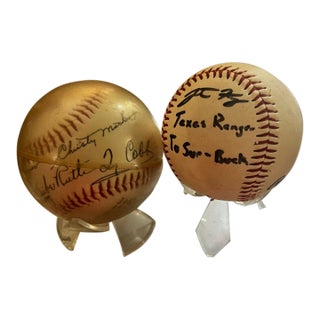 Vintage Pair of 1936 First Hall of Fame Election Baseballs and Stand For Sale