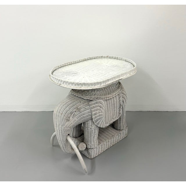 Wood Vintage Woven Rattan Elephant Tray Table For Sale - Image 7 of 8