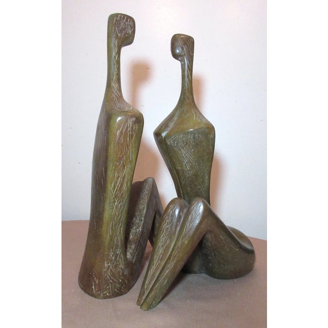 1980s Large Modern Itzik Benshalom Figural Patinated Nude Bronze Statue Couple - Set of 2 For Sale - Image 11 of 12