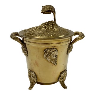 Vintage Brass Grapevine Motif Lidded Ice Bucket For Sale