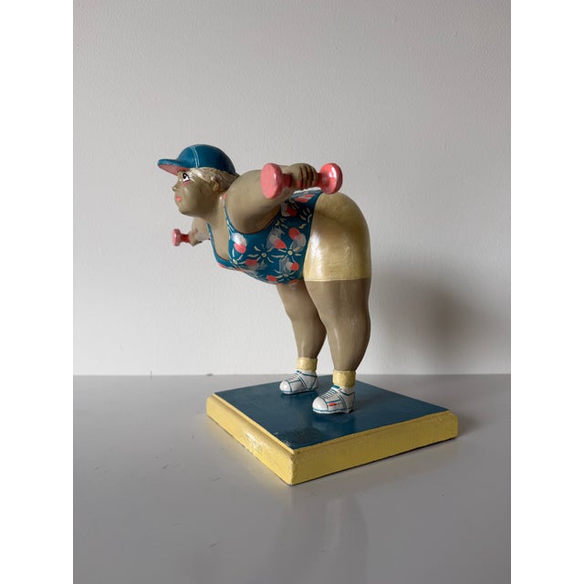 Mid-Century Modern Vintage Swedish Kvinna Bruka Design Hand-Painted Aerobics Woman Figurative Resin Sculpture, C. 1980s–1990s For Sale - Image 3 of 11