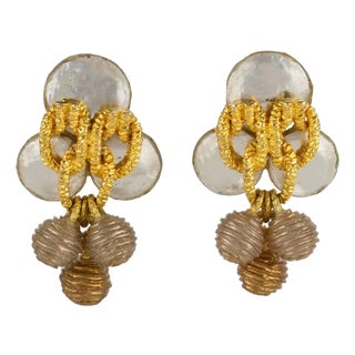 Monique Vedie, Line Vautrin School Golden Talosel Resin Clip Earrings For Sale