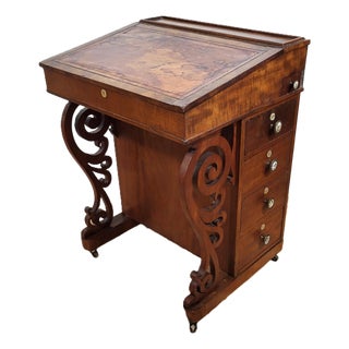 Antique English 19th C Victorian Mahogany Slant Top Davenport Desk For Sale