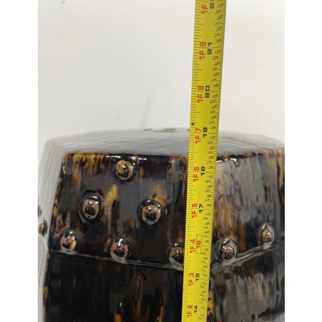 2000 - 2009 Vintage Hollywood Regency Tortoiseshell Glazed Ceramic Garden Stool For Sale - Image 5 of 12