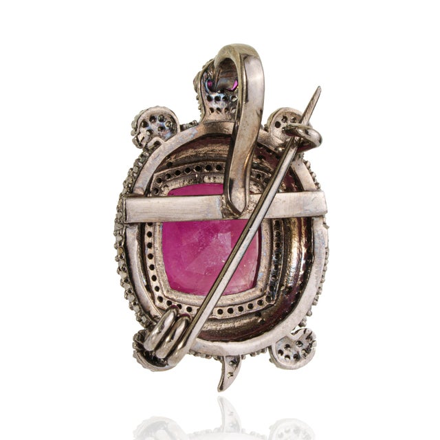 Not Yet Made - Made To Order Antique Style 8 Ct Ruby & Diamond Pavé Figural Lucky Turtle Statement Brooch Pin Pendant For Sale - Image 5 of 14