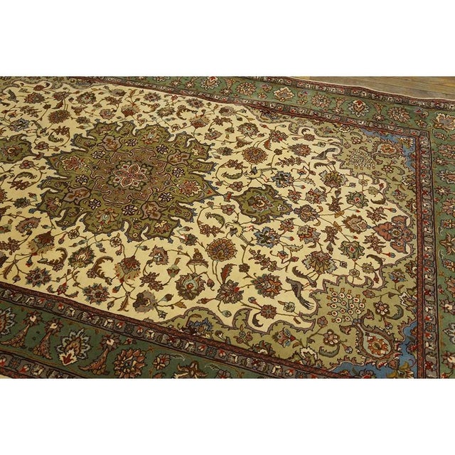 Mid 20th Century 1940s Ivory Medallion Antique Persian Tabriz Rug 4' 10'' X 7' 9'' Handknotted Wool Carpet For Sale - Image 5 of 7