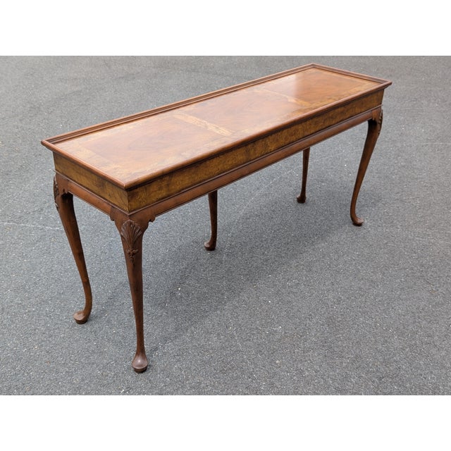 Wood Mid 20th Century Burl Wood and Cherry Queen Anne Sofa/Console Table Attributed to Baker Furniture For Sale - Image 7 of 14