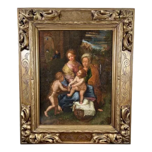 18th Century Antique Raphael Holy Family Oil Painting the Pearl Renaissance Madonna Child, Framed