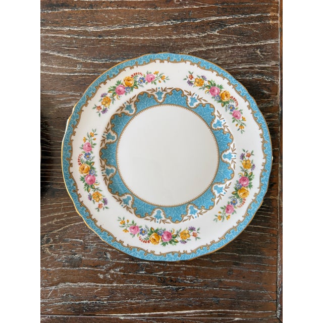 Mid 20th Century Vintage Crown Staffordshire Lyric Tunis Blue Fine Bone China Plates - Set of 10 For Sale - Image 5 of 12
