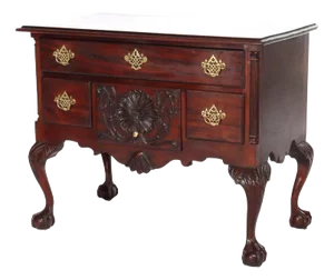 Antique Chippendale Low Boy With Carved Shell & Floral Mahogany C1920