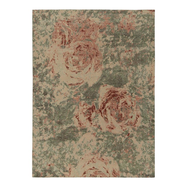 Rug & Kilim’s Distressed Style Rug in Green, Pink Abstract Pattern For Sale