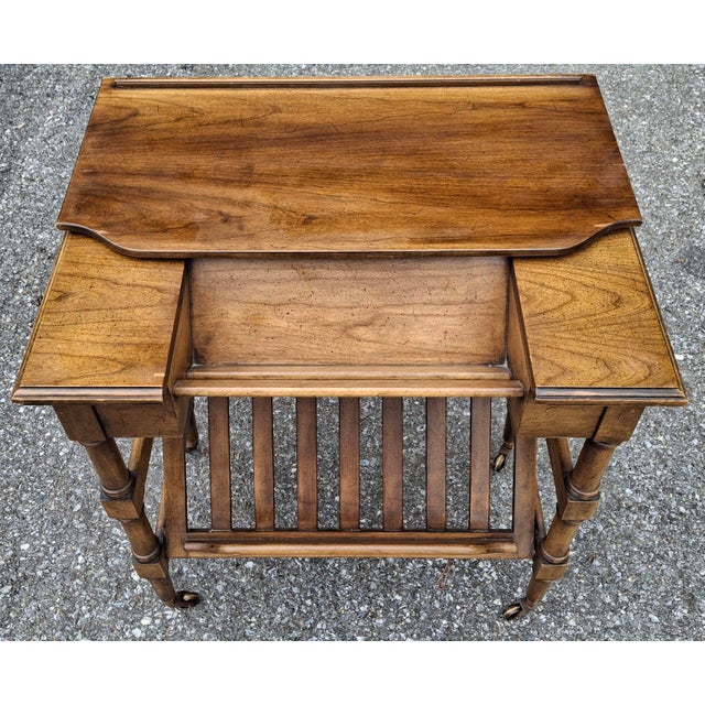 Brown Mid 20th Century Brandt Mid-Century Walnut Flip Top Rolling Dictionary Table and Magazine Rack For Sale - Image 8 of 10