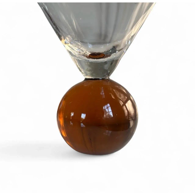 1980s Set of 6: Mid-Century Modern Hand Blown E. Cointreau Bubble Base Martini Cocktail Glasses For Sale - Image 4 of 7