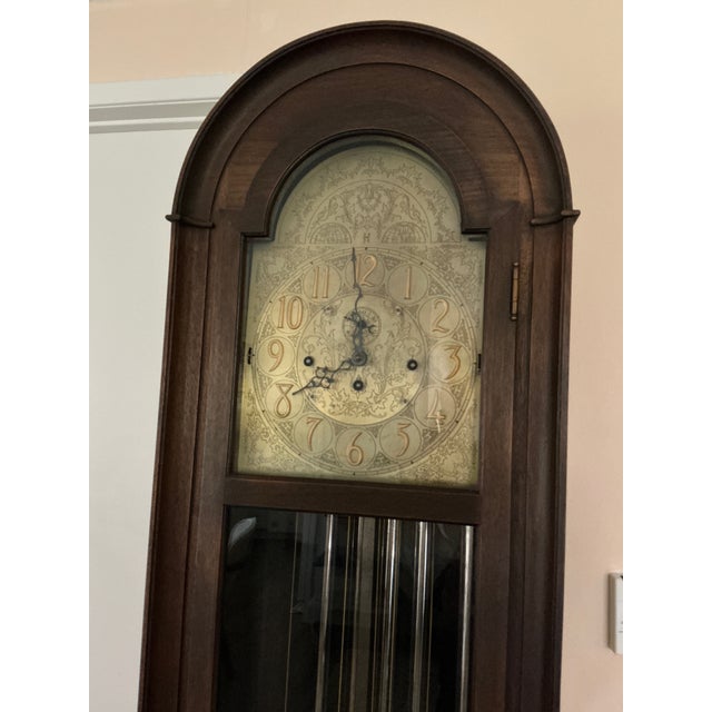 Brown 1915 Herschede Hall Walnut Grandfather Tall Clock 5 Chimes For Sale - Image 8 of 9