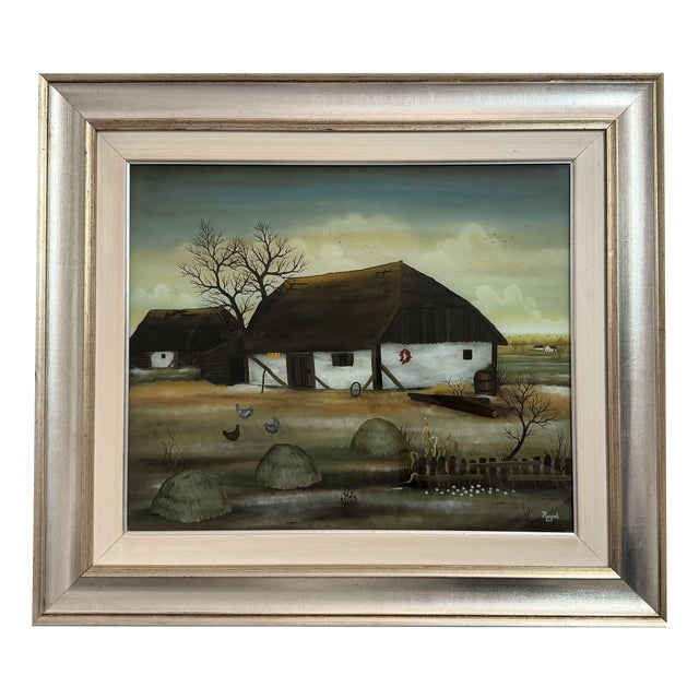 Zlatko Huzjak, Landscape Composition, 1980s, Oil Painting on Glass, Framed For Sale