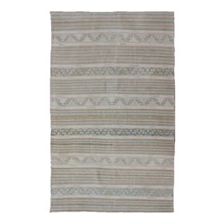 Turkish Flat-Weave Kilim in Muted Colors With Stripes and Embroideries For Sale