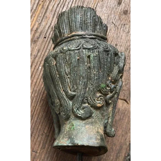 19th Century Antique Bronze Bust of Buddha Mounted on a Wood Stand For Sale - Image 5 of 11