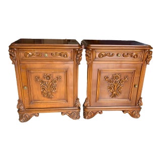 Late 19th Century Antique French Rococo Carved Walnut Nightstands - a Pair For Sale